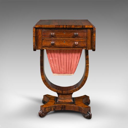 fig 2. Antique Drop Leaf Ladies Work Table, English, Sewing, Side, William IV, C.1835