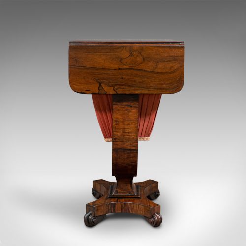 fig 3. Antique Drop Leaf Ladies Work Table, English, Sewing, Side, William IV, C.1835