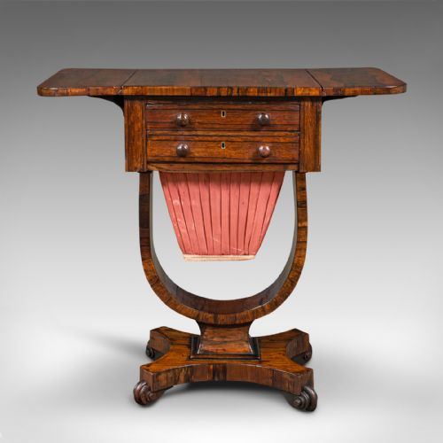 fig 4. Antique Drop Leaf Ladies Work Table, English, Sewing, Side, William IV, C.1835