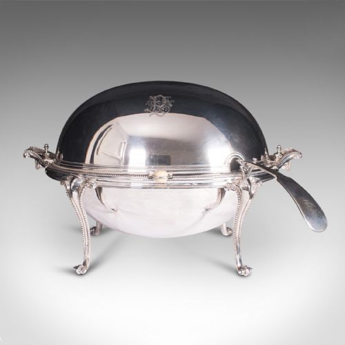 fig 1. Antique Rollover Butter Dish, English, Silver Plate, Soup Tureen, Victorian