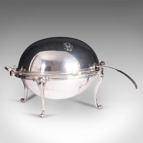 fig 2. Antique Rollover Butter Dish, English, Silver Plate, Soup Tureen, Victorian