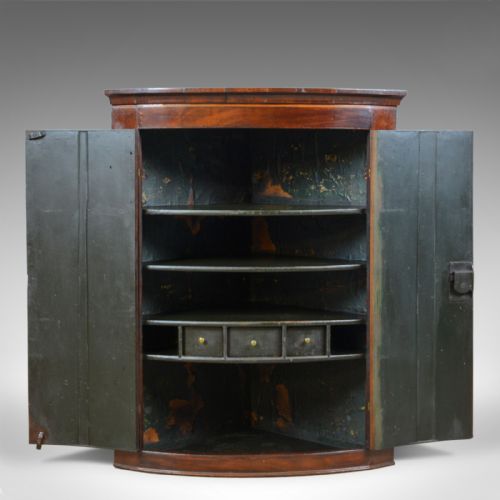 fig 3. Antique Corner Cabinet, Late Georgian, Bow Fronted, Mahogany, Hanging, c.1800