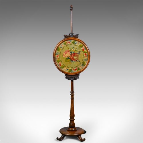 Antique, Pole Screen, Regency, Fire Screen, Needlepoint, Tapestry Circa 1820