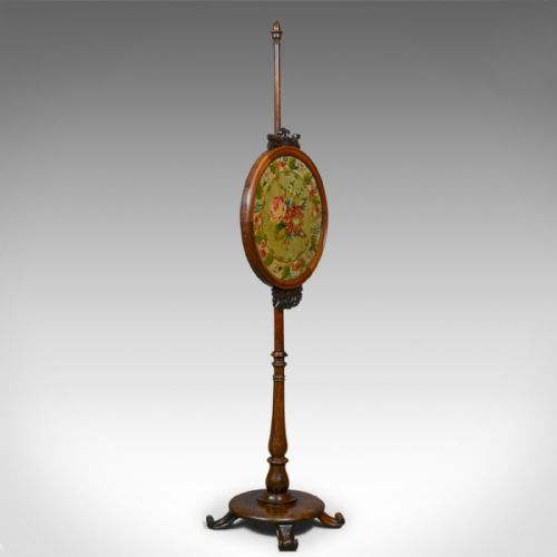 fig 1. Antique, Pole Screen, Regency, Fire Screen, Needlepoint, Tapestry Circa 1820