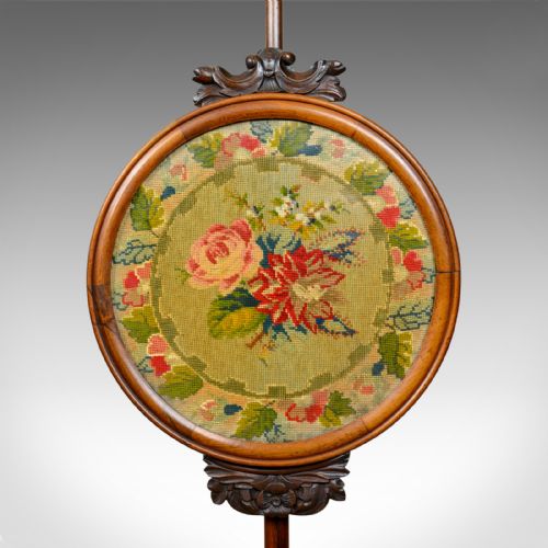 fig 4. Antique, Pole Screen, Regency, Fire Screen, Needlepoint, Tapestry Circa 1820