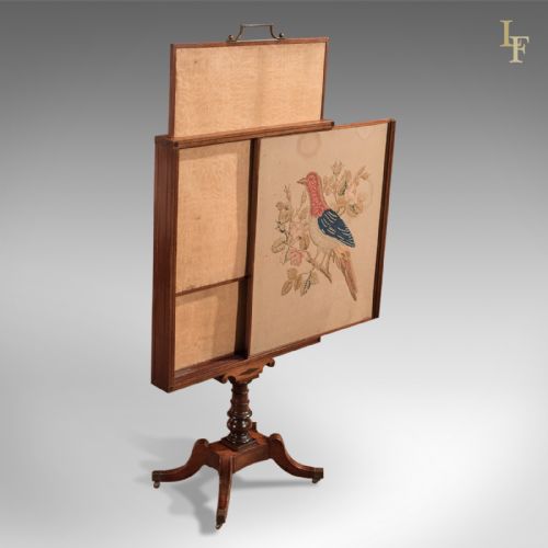 Antique Tapestry Display Stand, Regency Mahogany Needlepoint English Circa 1830