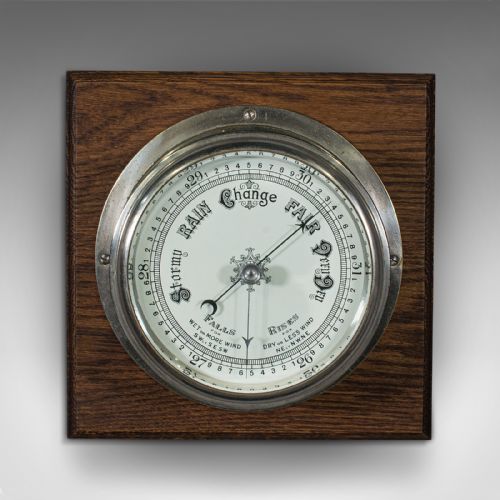 fig 2. Antique Ship's Bulkhead Barometer, English Brass, Maritime Instrument, Victorian