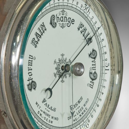 fig 3. Antique Ship's Bulkhead Barometer, English Brass, Maritime Instrument, Victorian
