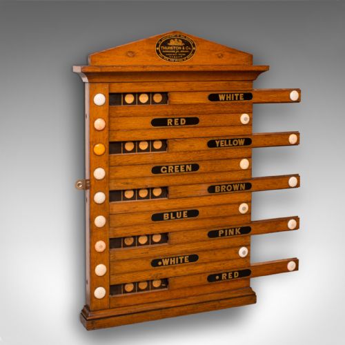 fig 1. Antique Life Pool Scoreboard, English, Oak, 9 Player, Thurston and Co, Victorian