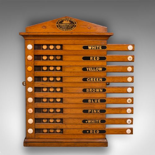 fig 3. Antique Life Pool Scoreboard, English, Oak, 9 Player, Thurston and Co, Victorian
