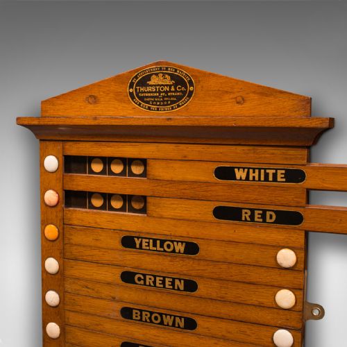 fig 4. Antique Life Pool Scoreboard, English, Oak, 9 Player, Thurston and Co, Victorian