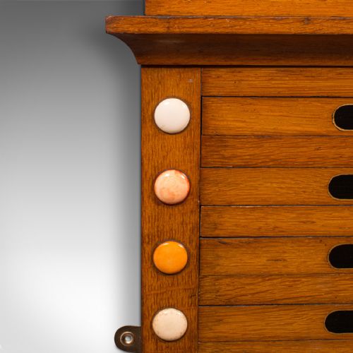 fig 5. Antique Life Pool Scoreboard, English, Oak, 9 Player, Thurston and Co, Victorian