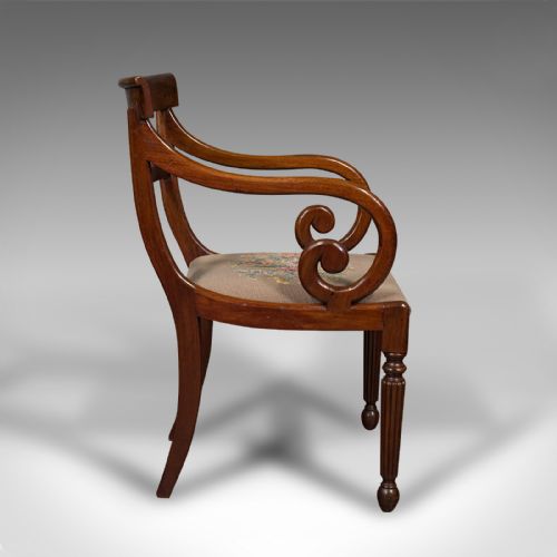 ANTIQUE ELBOW CHAIR ENGLISH ARMCHAIR NEEDLEPOINT DROP IN SEAT LATE GEORGIAN - ADDITIONAL PHOTO 1