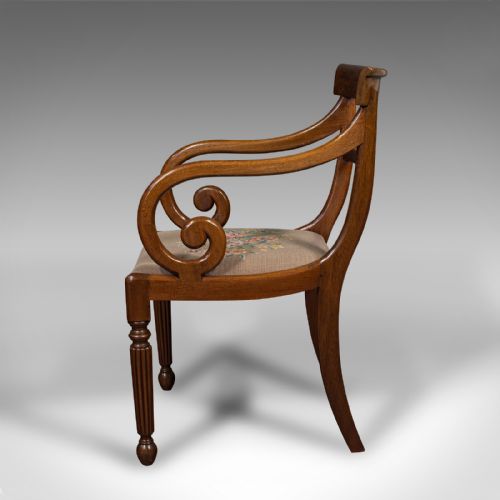 ANTIQUE ELBOW CHAIR ENGLISH ARMCHAIR NEEDLEPOINT DROP IN SEAT LATE GEORGIAN - ADDITIONAL PHOTO 2