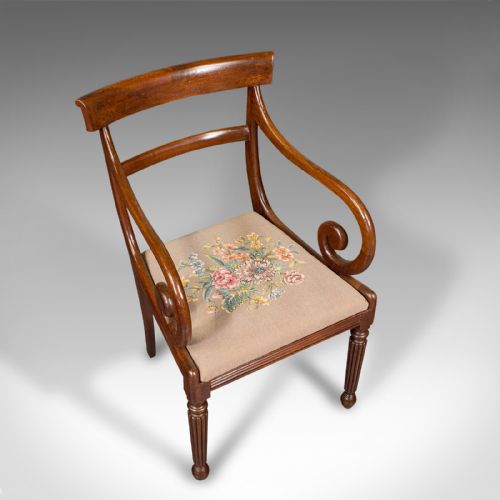 ANTIQUE ELBOW CHAIR ENGLISH ARMCHAIR NEEDLEPOINT DROP IN SEAT LATE GEORGIAN - ADDITIONAL PHOTO 3