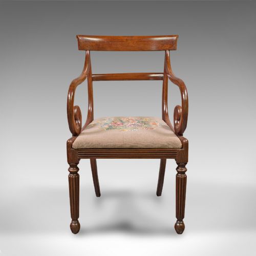ANTIQUE ELBOW CHAIR ENGLISH ARMCHAIR NEEDLEPOINT DROP IN SEAT LATE GEORGIAN - ADDITIONAL PHOTO 5