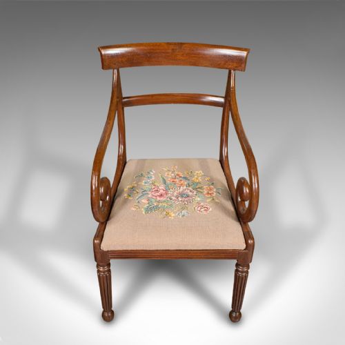 ANTIQUE ELBOW CHAIR ENGLISH ARMCHAIR NEEDLEPOINT DROP IN SEAT LATE GEORGIAN - ADDITIONAL PHOTO 6