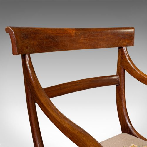 ANTIQUE ELBOW CHAIR ENGLISH ARMCHAIR NEEDLEPOINT DROP IN SEAT LATE GEORGIAN - ADDITIONAL PHOTO 7