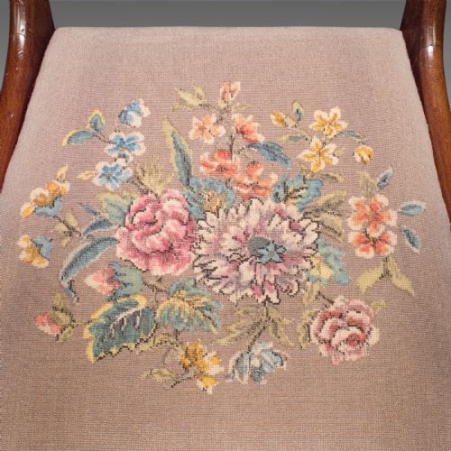 ANTIQUE ELBOW CHAIR ENGLISH ARMCHAIR NEEDLEPOINT DROP IN SEAT LATE GEORGIAN - ADDITIONAL PHOTO 9