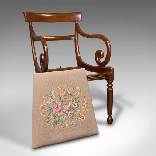 ANTIQUE ELBOW CHAIR ENGLISH ARMCHAIR NEEDLEPOINT DROP IN SEAT LATE GEORGIAN - ADDITIONAL PHOTO 10