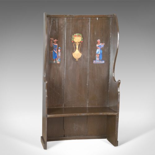 fig 1. Antique Tavern Bench, English, Georgian, Painted Pine Settle Circa 1800