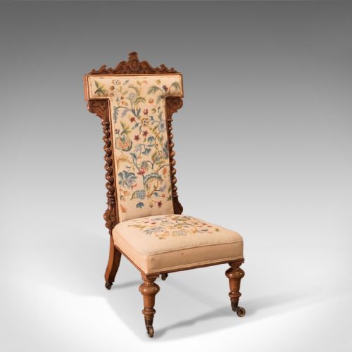 Antique Prie Dieu Chair, Needlepoint Seat, English Victorian Rosewood C.1850