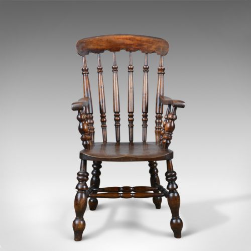 fig 1. Antique, Elbow Chair, English, Victorian, Stick Back Windsor, Elm, Circa 1880