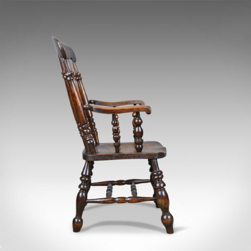 fig 2. Antique, Elbow Chair, English, Victorian, Stick Back Windsor, Elm, Circa 1880