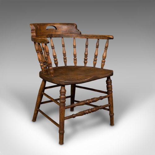 ANTIQUE SMOKER'S BOW ENGLISH ASH ELM ELBOW CAPTAIN'S CHAIR VICTORIAN 1900
