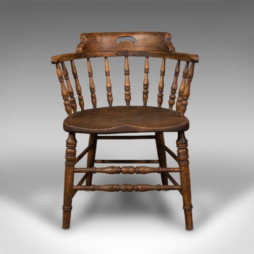 ANTIQUE SMOKER'S BOW ENGLISH ASH ELM ELBOW CAPTAIN'S CHAIR VICTORIAN 1900 - ADDITIONAL PHOTO 1