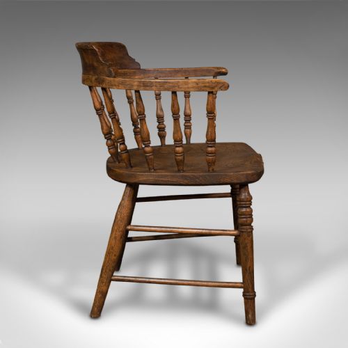 ANTIQUE SMOKER'S BOW ENGLISH ASH ELM ELBOW CAPTAIN'S CHAIR VICTORIAN 1900 - ADDITIONAL PHOTO 2