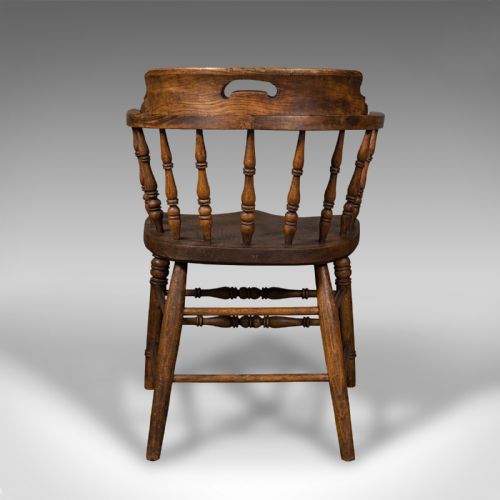 ANTIQUE SMOKER'S BOW ENGLISH ASH ELM ELBOW CAPTAIN'S CHAIR VICTORIAN 1900 - ADDITIONAL PHOTO 3