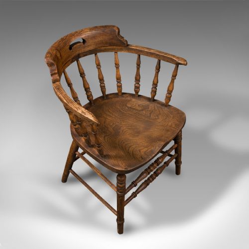 ANTIQUE SMOKER'S BOW ENGLISH ASH ELM ELBOW CAPTAIN'S CHAIR VICTORIAN 1900 - ADDITIONAL PHOTO 4