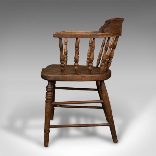 ANTIQUE SMOKER'S BOW ENGLISH ASH ELM ELBOW CAPTAIN'S CHAIR VICTORIAN 1900 - ADDITIONAL PHOTO 5