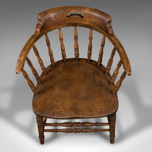 ANTIQUE SMOKER'S BOW ENGLISH ASH ELM ELBOW CAPTAIN'S CHAIR VICTORIAN 1900 - ADDITIONAL PHOTO 6