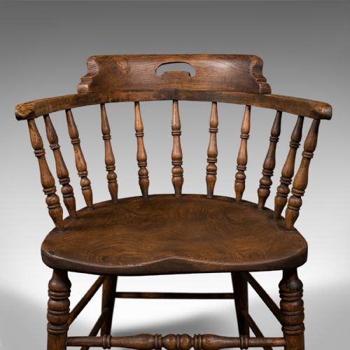 ANTIQUE SMOKER'S BOW ENGLISH ASH ELM ELBOW CAPTAIN'S CHAIR VICTORIAN 1900 - ADDITIONAL PHOTO 7