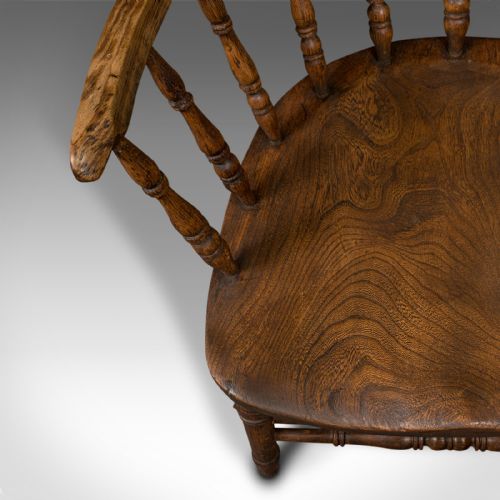 ANTIQUE SMOKER'S BOW ENGLISH ASH ELM ELBOW CAPTAIN'S CHAIR VICTORIAN 1900 - ADDITIONAL PHOTO 9
