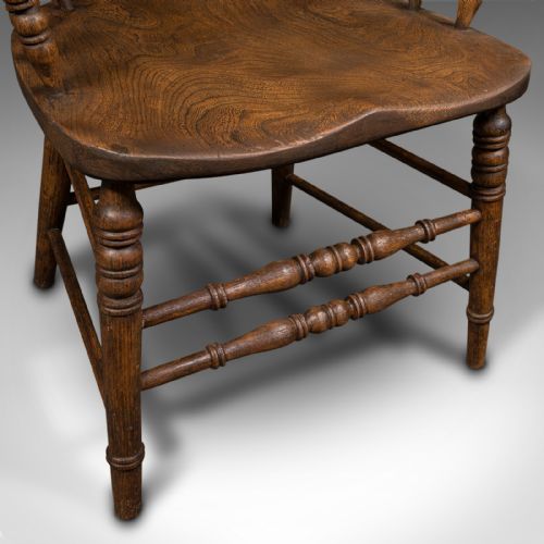 ANTIQUE SMOKER'S BOW ENGLISH ASH ELM ELBOW CAPTAIN'S CHAIR VICTORIAN 1900 - ADDITIONAL PHOTO 10