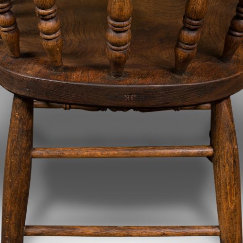 ANTIQUE SMOKER'S BOW ENGLISH ASH ELM ELBOW CAPTAIN'S CHAIR VICTORIAN 1900 - ADDITIONAL PHOTO 11