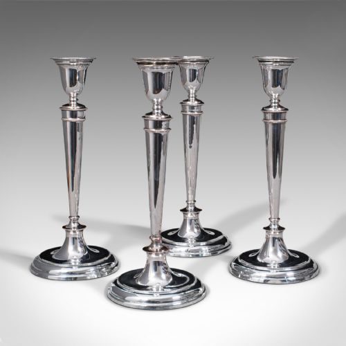 Set of 4 Antique Candlesticks, English, Silver Plate, Candle Sconce, Victorian