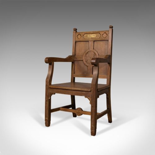 ANTIQUE ELBOW CHAIR OAK HALL CARVER ARMCHAIR ECCLESIASTICAL TASTE EDWARDIAN - ADDITIONAL PHOTO 1
