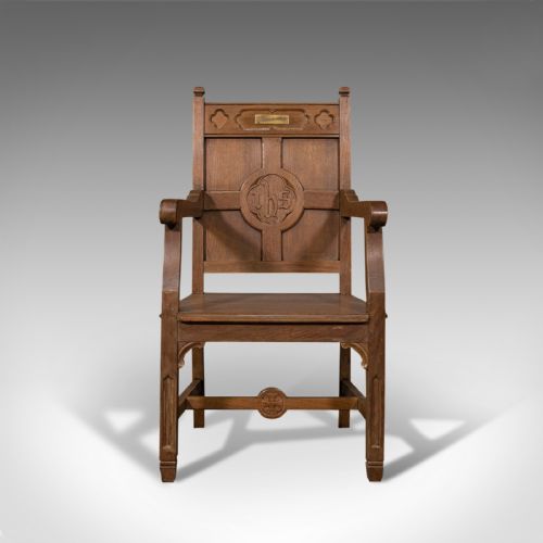 ANTIQUE ELBOW CHAIR OAK HALL CARVER ARMCHAIR ECCLESIASTICAL TASTE EDWARDIAN - ADDITIONAL PHOTO 2