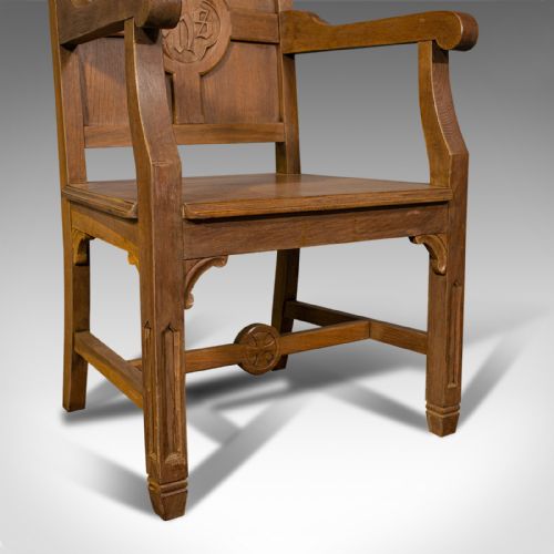 ANTIQUE ELBOW CHAIR OAK HALL CARVER ARMCHAIR ECCLESIASTICAL TASTE EDWARDIAN - ADDITIONAL PHOTO 11
