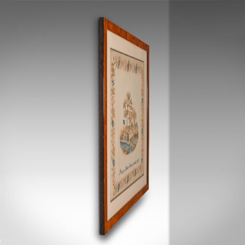 fig 2. Antique Framed Sampler, English, Needlepoint Tapestry Panel, Victorian, C.1850