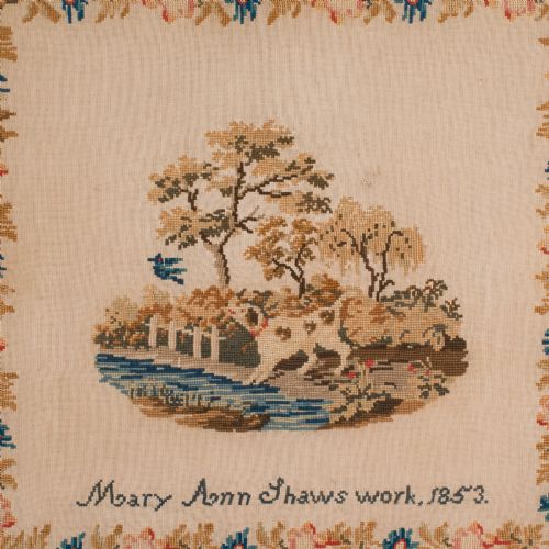 fig 3. Antique Framed Sampler, English, Needlepoint Tapestry Panel, Victorian, C.1850
