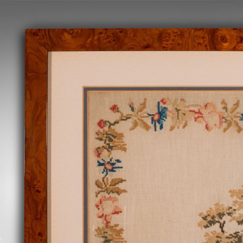 fig 4. Antique Framed Sampler, English, Needlepoint Tapestry Panel, Victorian, C.1850