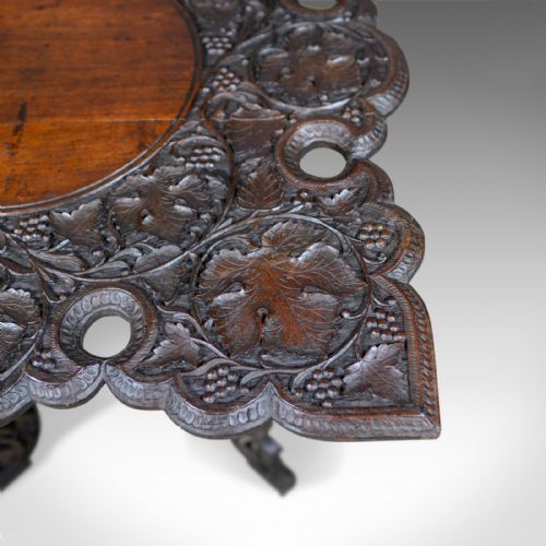 ANGLOINDIAN ANTIQUE CAMPAIGN TABLE CARVED TEAK SIDE CIRCA 1900 - ADDITIONAL PHOTO 2