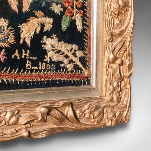fig 3. Small Antique Framed Embroidered Sampler, English, Needlepoint, Georgian, C.1800