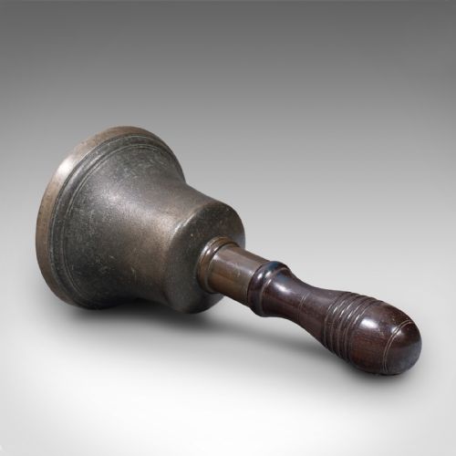 fig 1. Antique Schoolmaster's Hand Bell, English, Brass, Lignum Vitae, Victorian, 1850