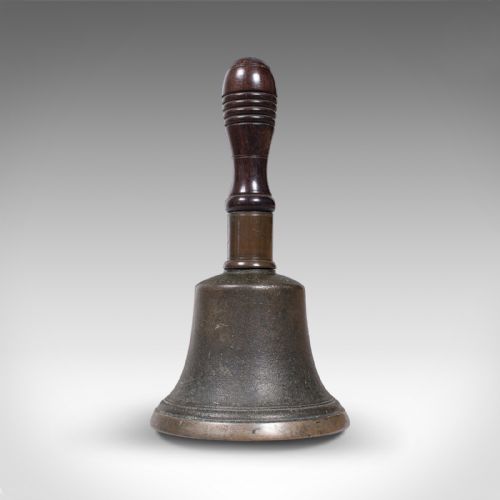fig 2. Antique Schoolmaster's Hand Bell, English, Brass, Lignum Vitae, Victorian, 1850